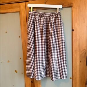 Cotton brown and white gingham midi skirt